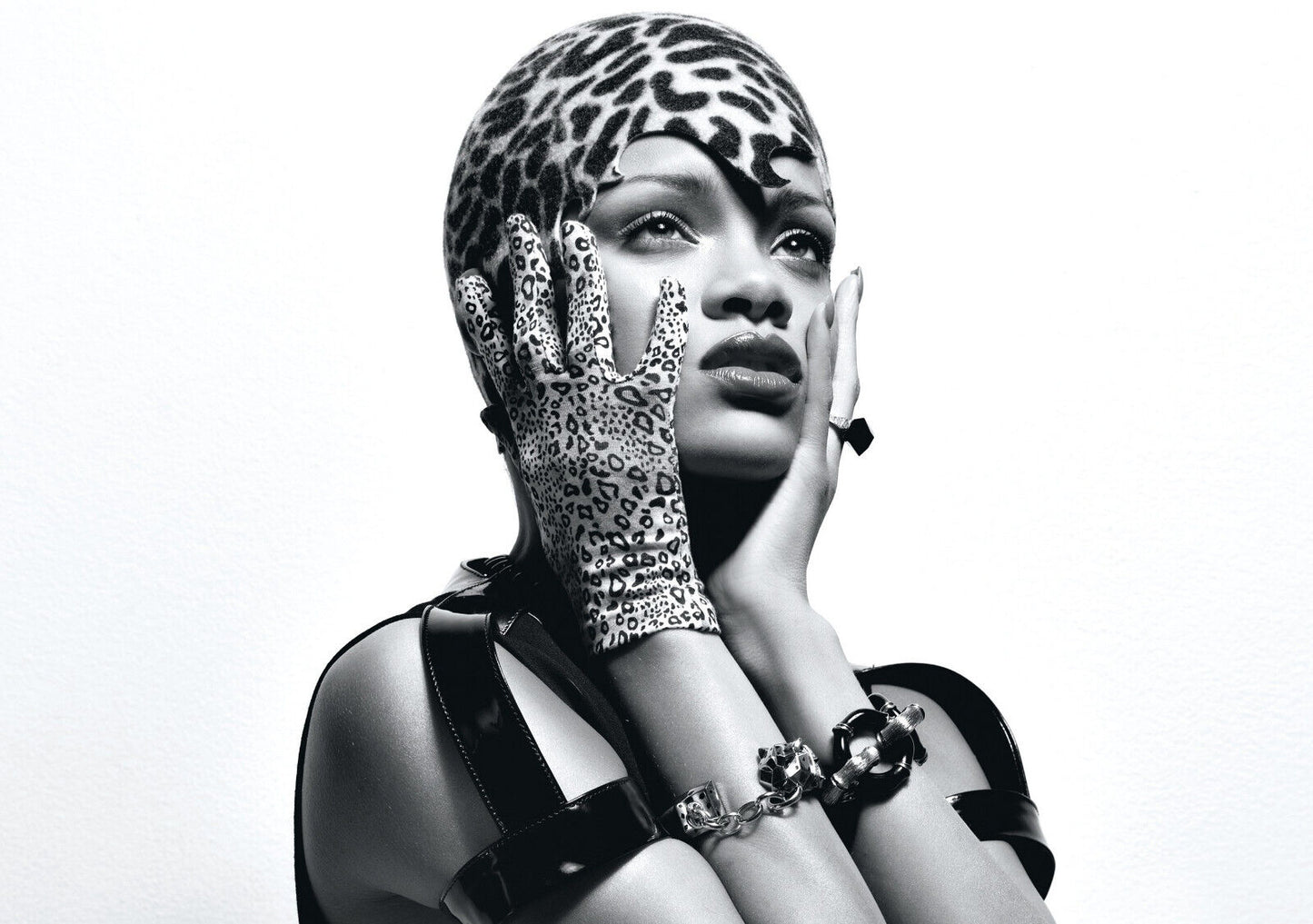 Rihanna Black and White Leopard Print | Fashion Photoshoot Poster | Celebrity Wall Art - Music Poster
