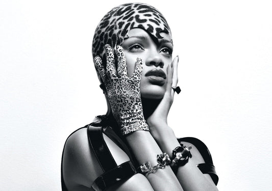 Rihanna Black and White Leopard Print | Fashion Photoshoot Poster | Celebrity Wall Art - Music Poster
