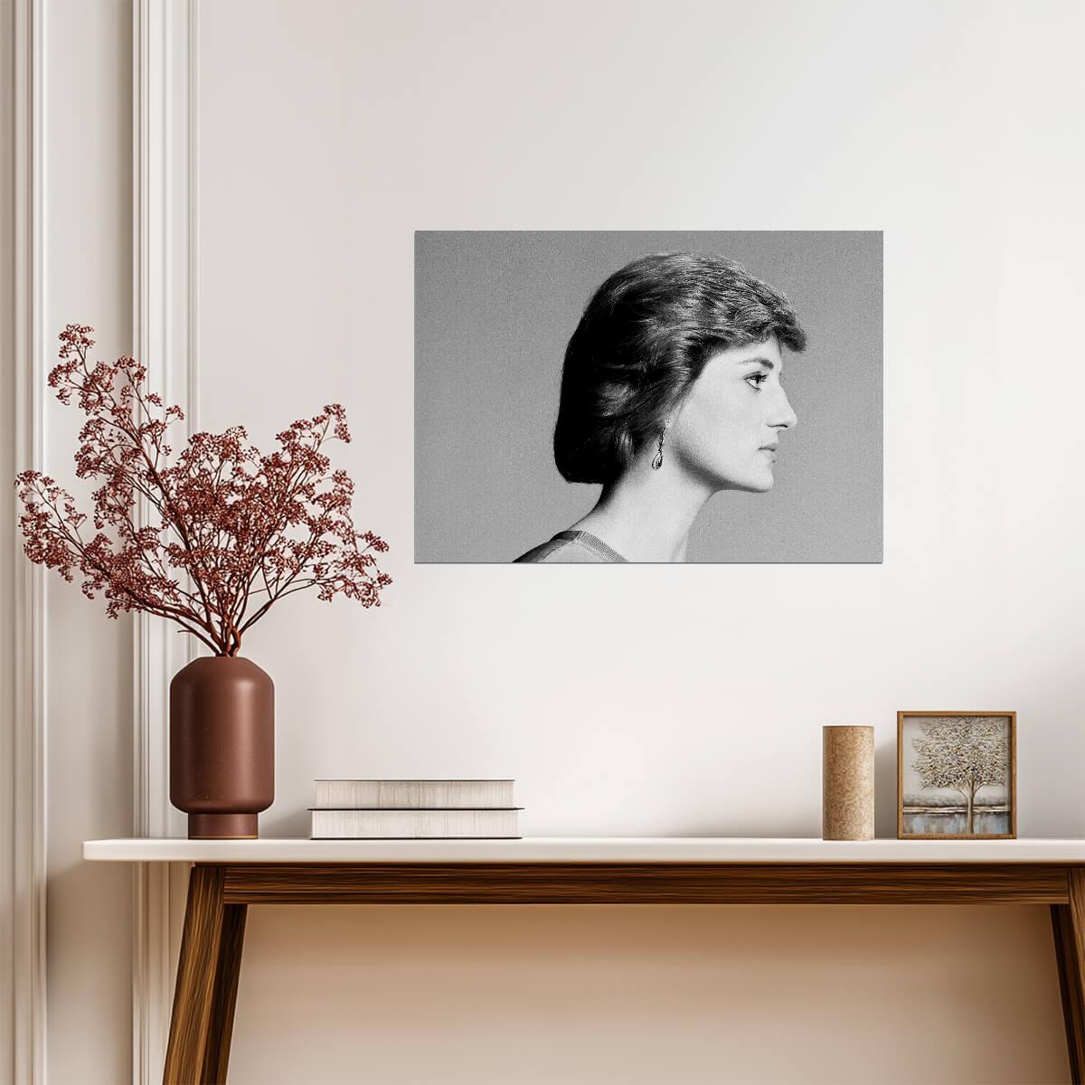Princess Diana Elegant Profile | Black & White Portrait Poster | Timeless Royal Wall Art - Celebrities Poster