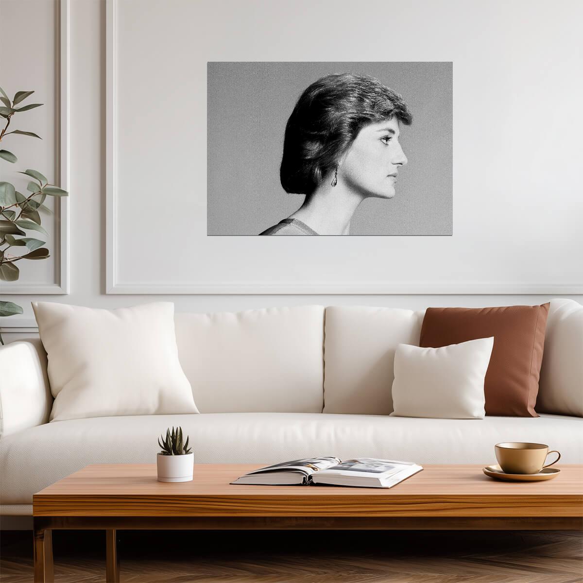 Princess Diana Elegant Profile | Black & White Portrait Poster | Timeless Royal Wall Art - Celebrities Poster