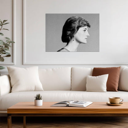 Princess Diana Elegant Profile | Black & White Portrait Poster | Timeless Royal Wall Art - Celebrities Poster
