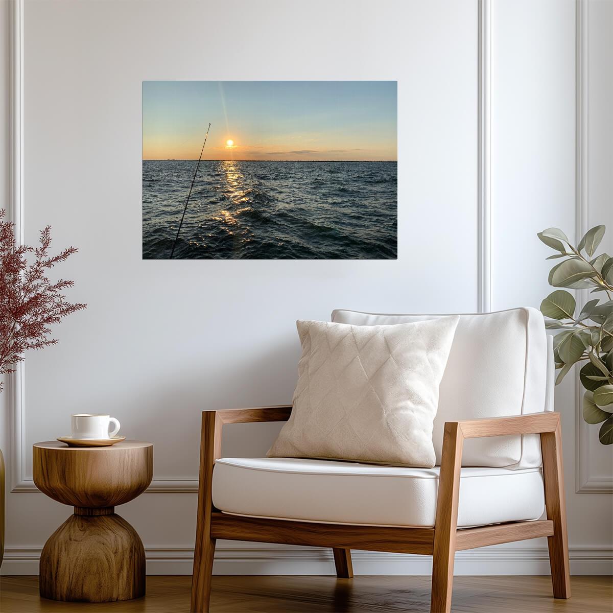 Sunset Ocean Fishing | Photography Poster | Peaceful Seascape Wall Art - Photography Poster