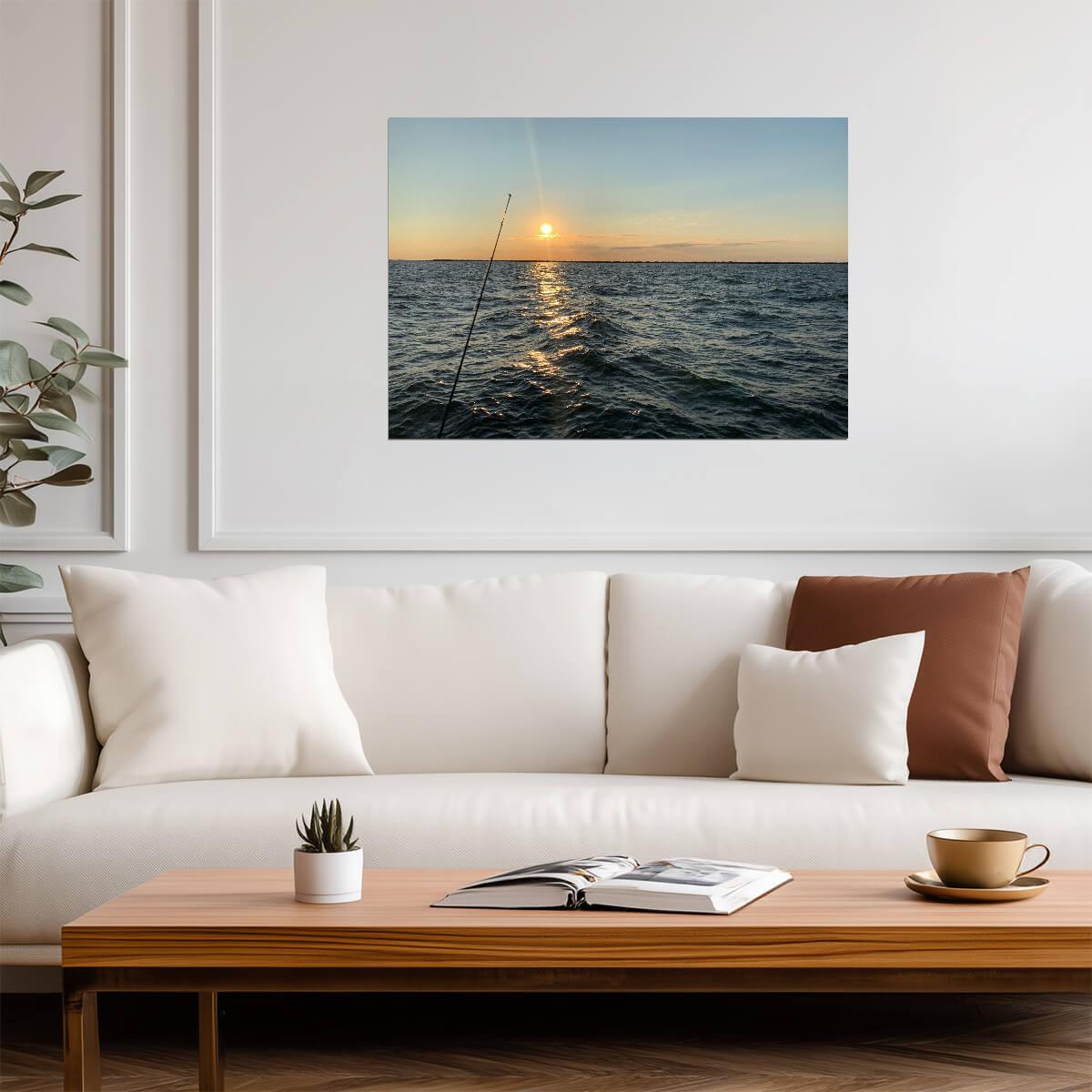 Sunset Ocean Fishing | Photography Poster | Peaceful Seascape Wall Art - Photography Poster