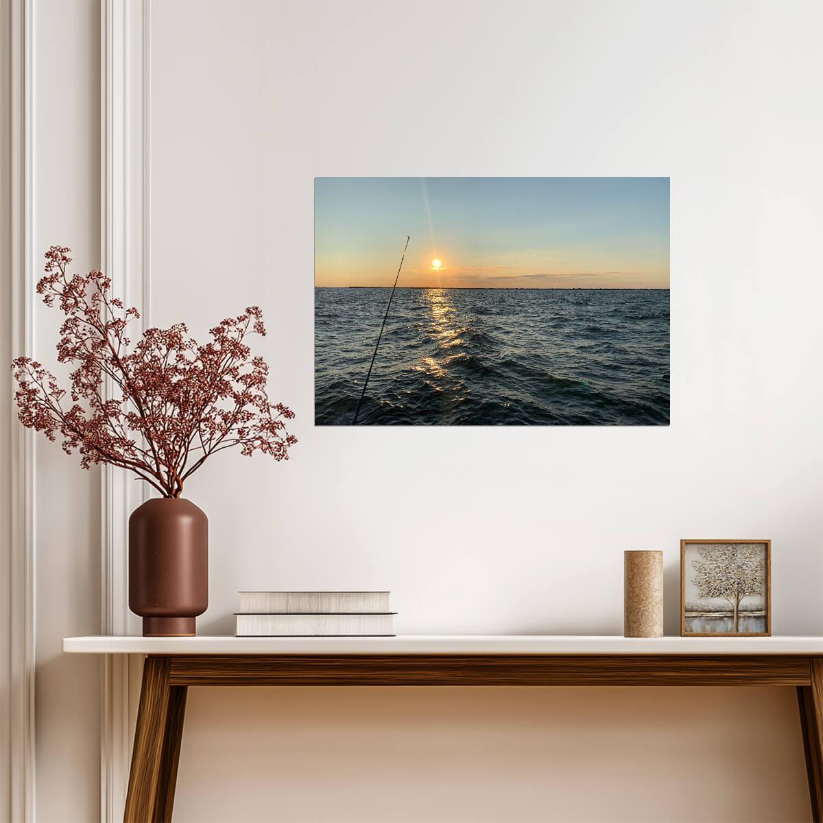 Sunset Ocean Fishing | Photography Poster | Peaceful Seascape Wall Art - Photography Poster