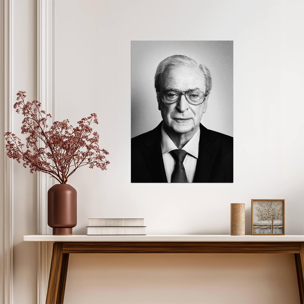 Michael Caine Modern Portrait | Black & White Actor Poster | Film Legend Wall Art - Celebrities Poster