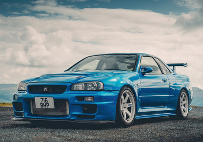Nissan Skyline GT-R R34 | Bayside Blue JDM Supercar Poster | Japanese Performance Car Landscape - Cars Poster
