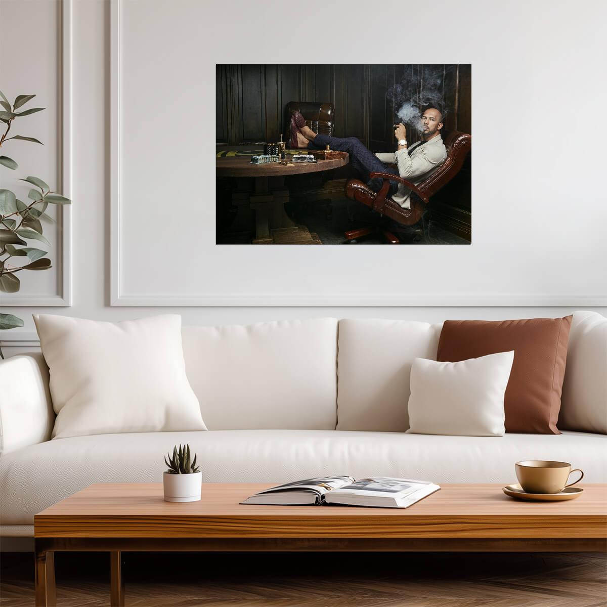 Andrew Tate Smoking Cigar | Top G Motivational Poster | Modern Office Decor - Celebrities Poster