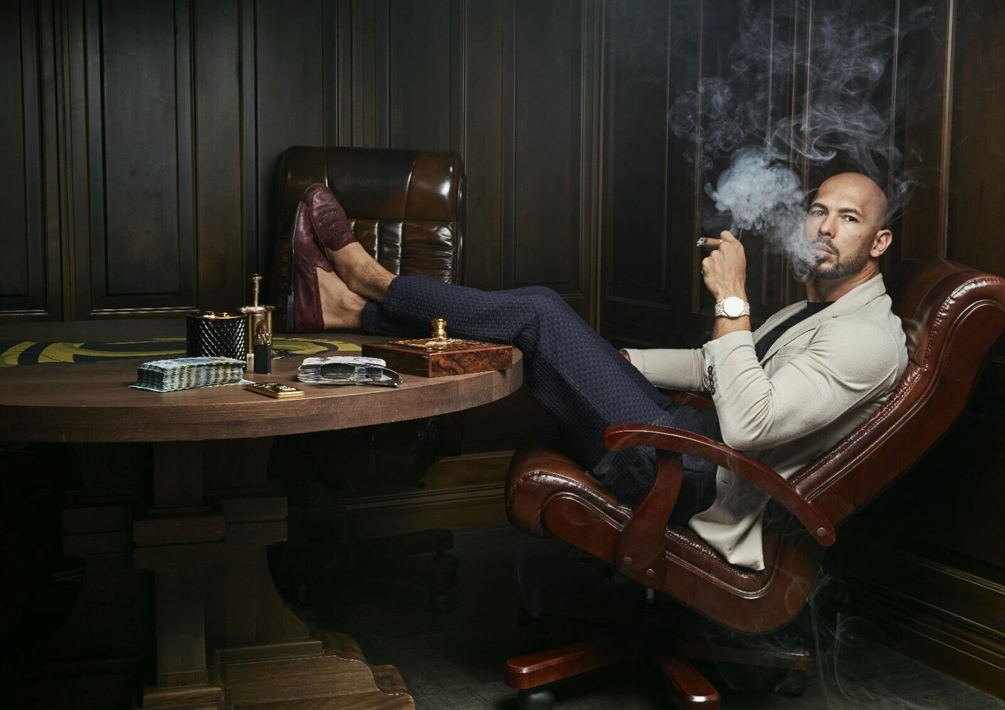Andrew Tate Smoking Cigar | Top G Motivational Poster | Modern Office Decor - Celebrities Poster