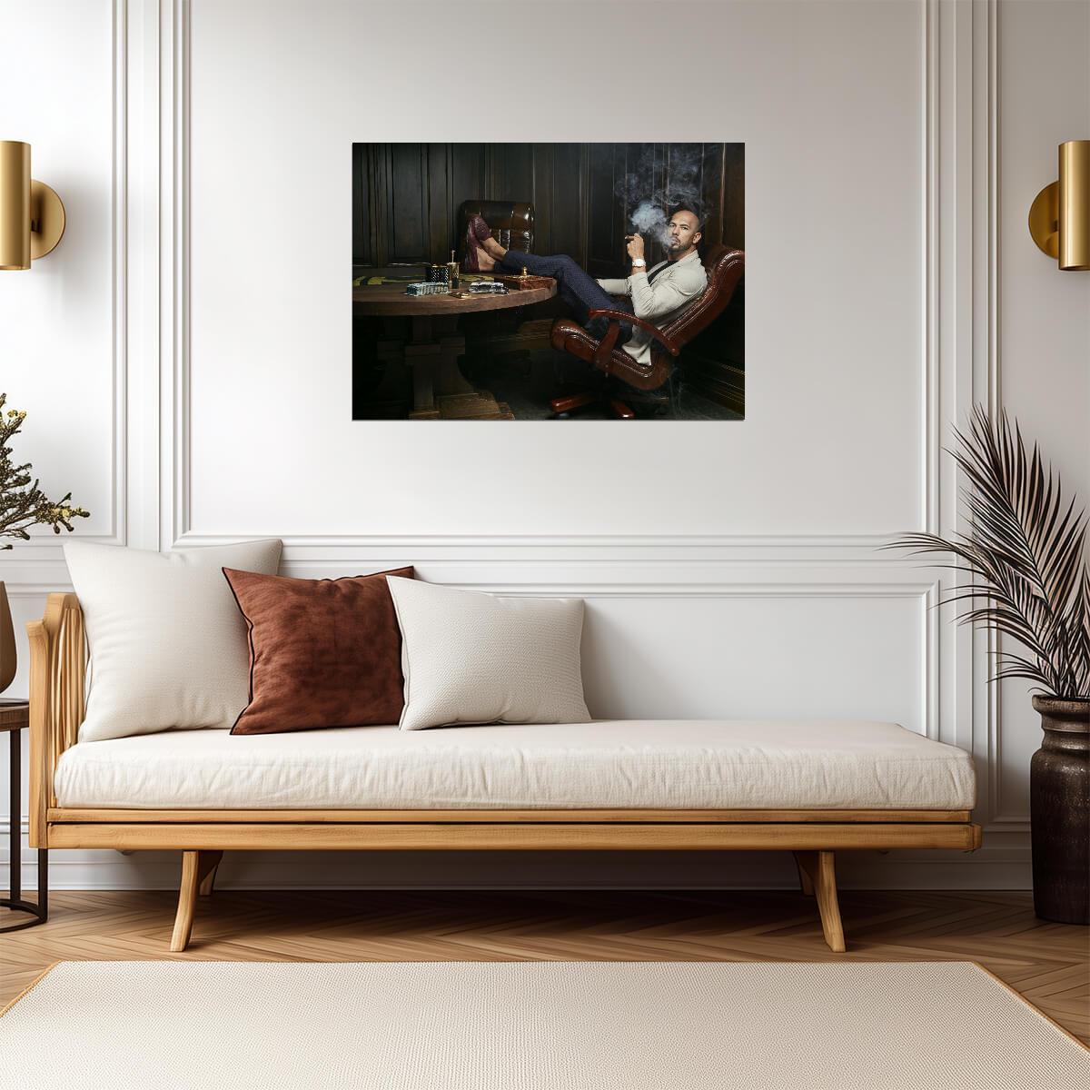 Andrew Tate Smoking Cigar | Top G Motivational Poster | Modern Office Decor - Celebrities Poster