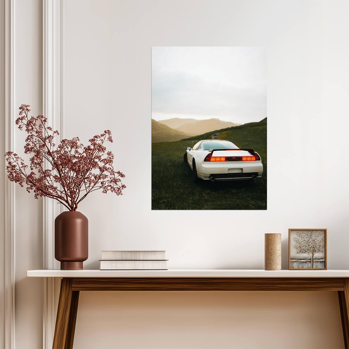 Honda NSX 1st Gen (NA1) Rear View | White Japanese Supercar Poster | Classic 90s Sports Car - Cars Poster
