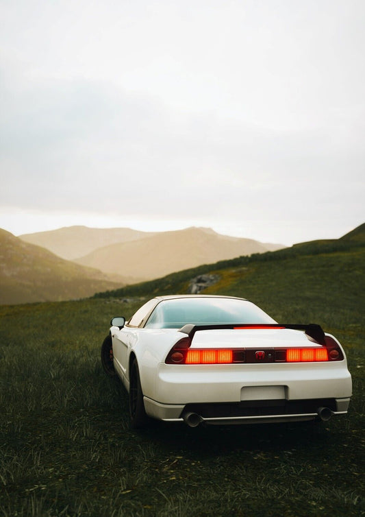 Honda NSX 1st Gen (NA1) Rear View | White Japanese Supercar Poster | Classic 90s Sports Car - Cars Poster