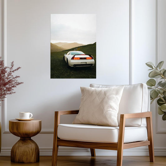 Honda NSX 1st Gen (NA1) Rear View | White Japanese Supercar Poster | Classic 90s Sports Car - Cars Poster