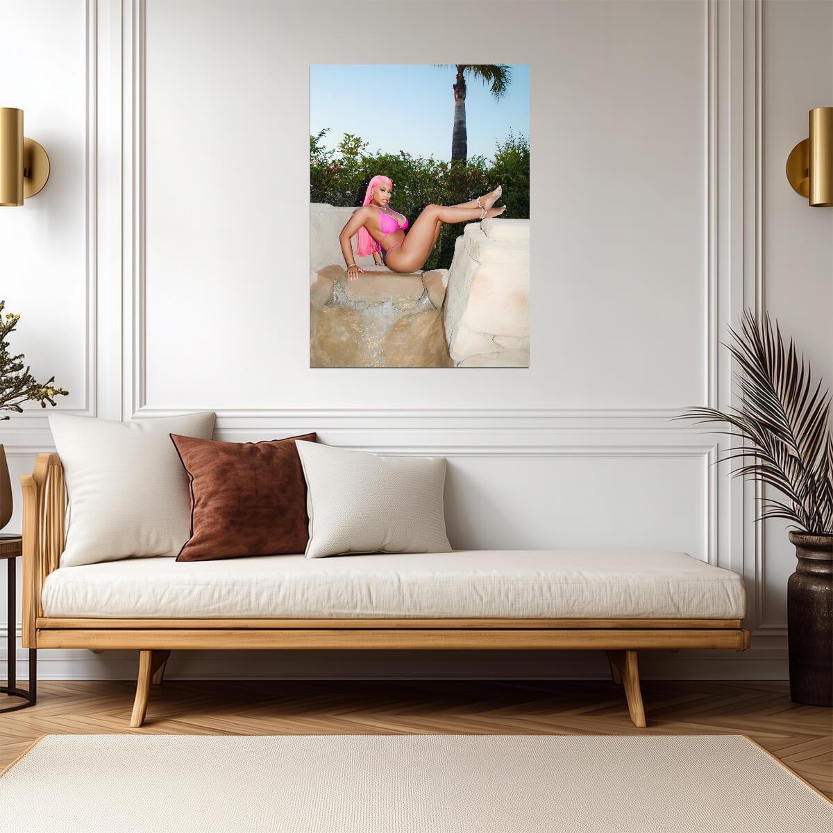 Nicki Minaj Pink Bikini Poolside | Photoshoot Poster | Sexy Celebrity Wall Art - Music Poster