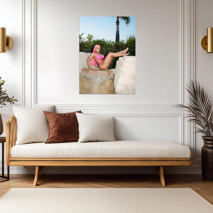 Nicki Minaj Pink Bikini Poolside | Photoshoot Poster | Sexy Celebrity Wall Art - Music Poster