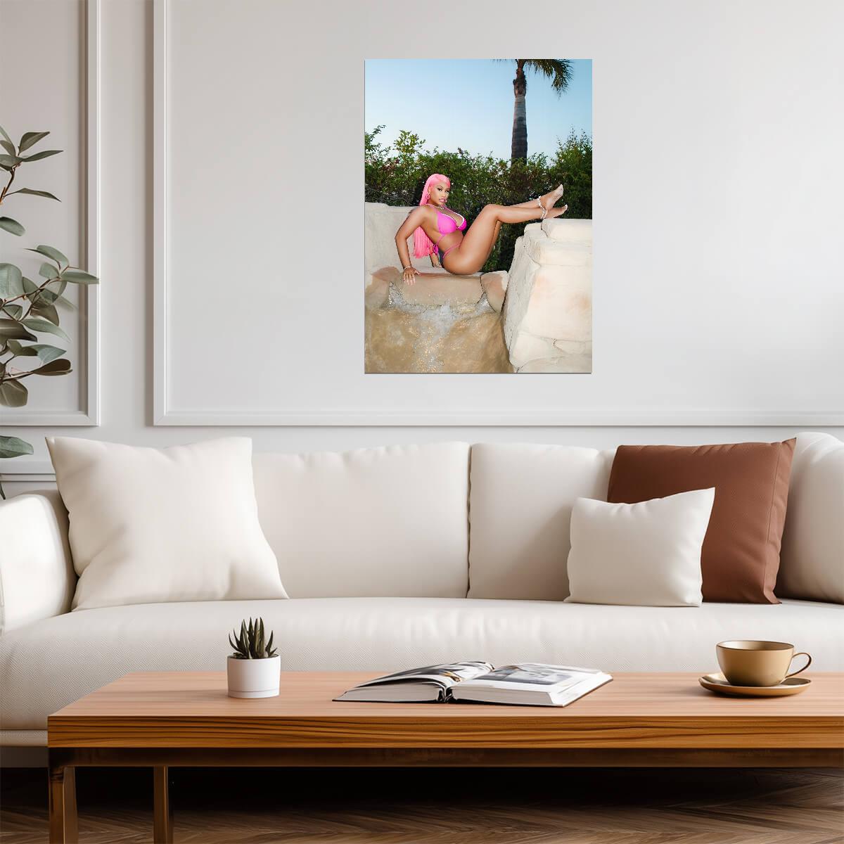 Nicki Minaj Pink Bikini Poolside | Photoshoot Poster | Sexy Celebrity Wall Art - Music Poster