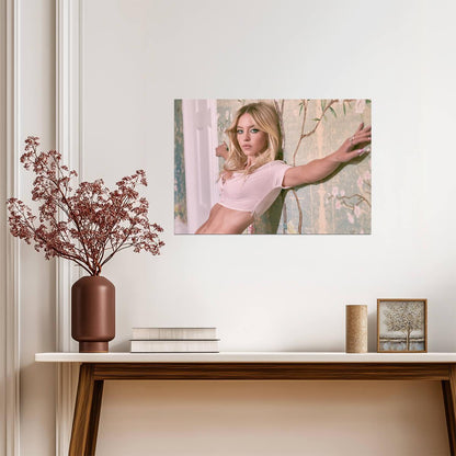 Sydney Sweeney Pink Crop Top | Floral Wallpaper Portrait | Celebrity Actress Poster - Celebrities Poster