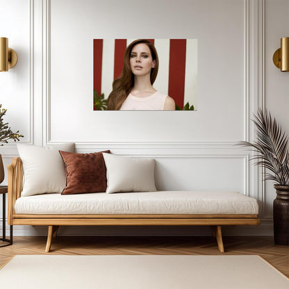 Lana Del Rey Portrait | Red Striped Background Poster | Music Star Wall Art - Music Poster