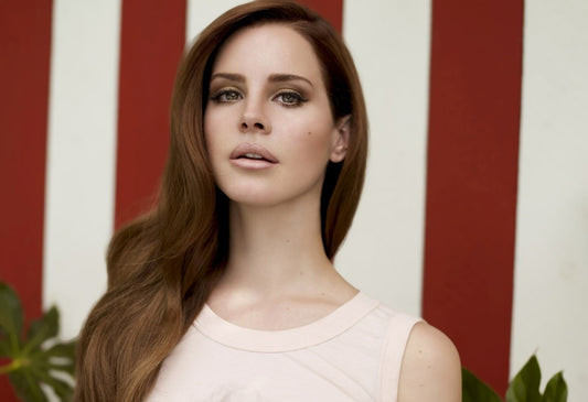 Lana Del Rey Portrait | Red Striped Background Poster | Music Star Wall Art - Music Poster