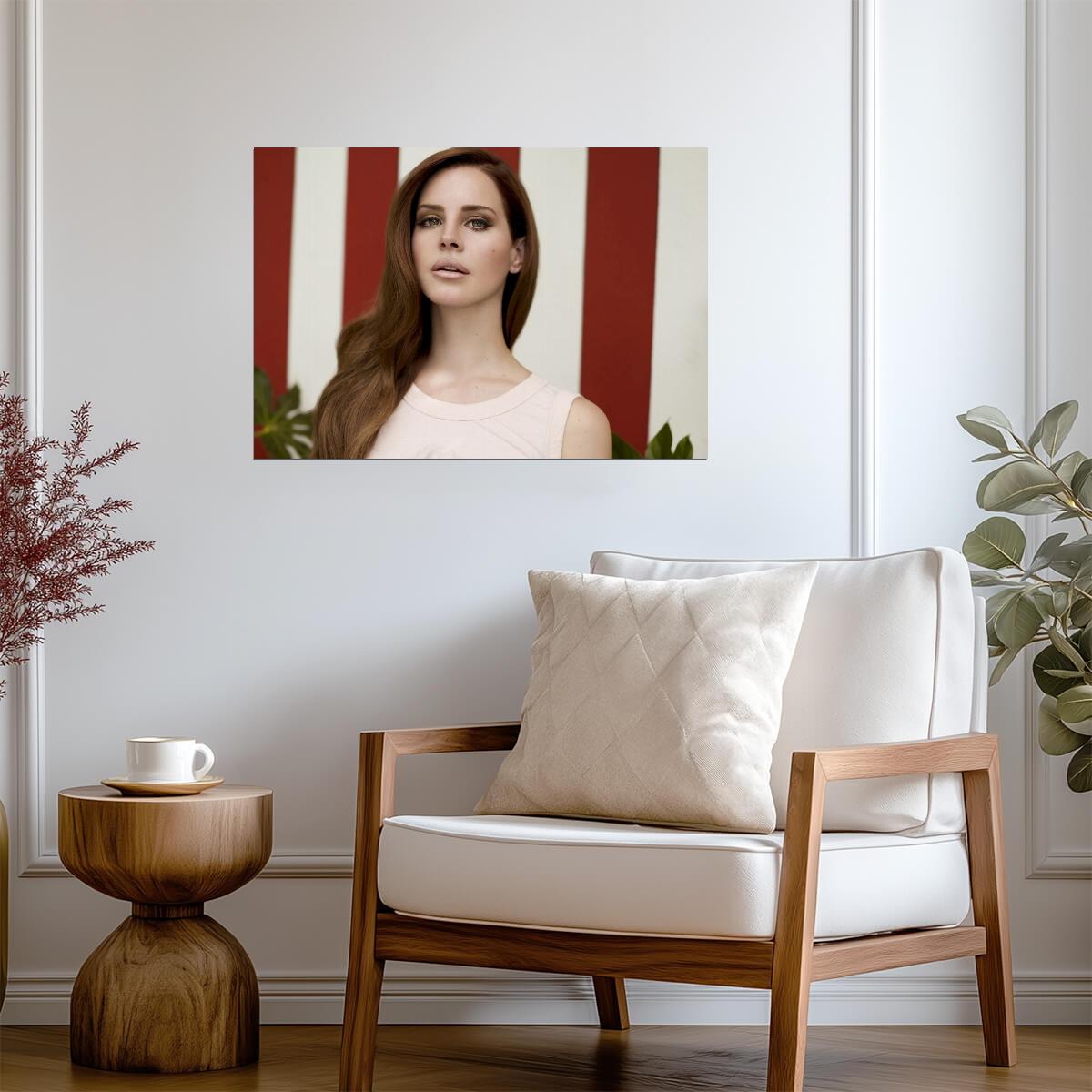 Lana Del Rey Portrait | Red Striped Background Poster | Music Star Wall Art - Music Poster