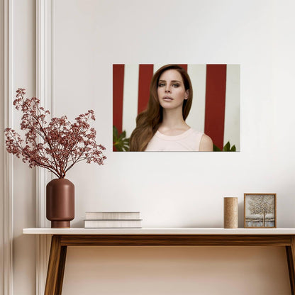 Lana Del Rey Portrait | Red Striped Background Poster | Music Star Wall Art - Music Poster