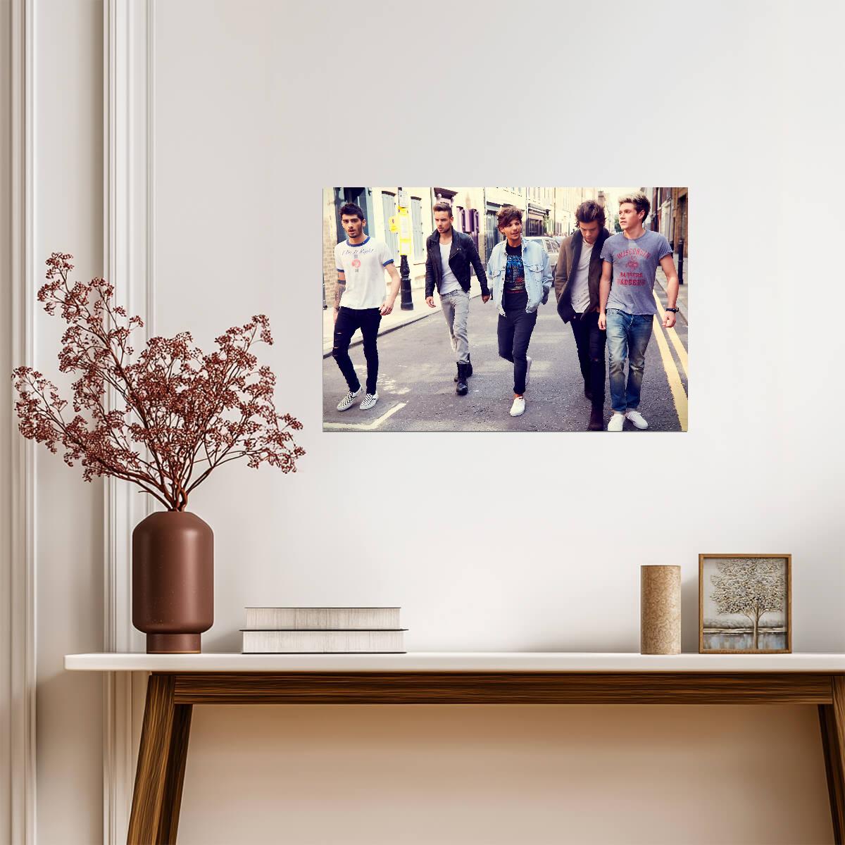 One Direction Walking on Street | Group Candid Photo | Boy Band Fan Gift Poster - Music Poster