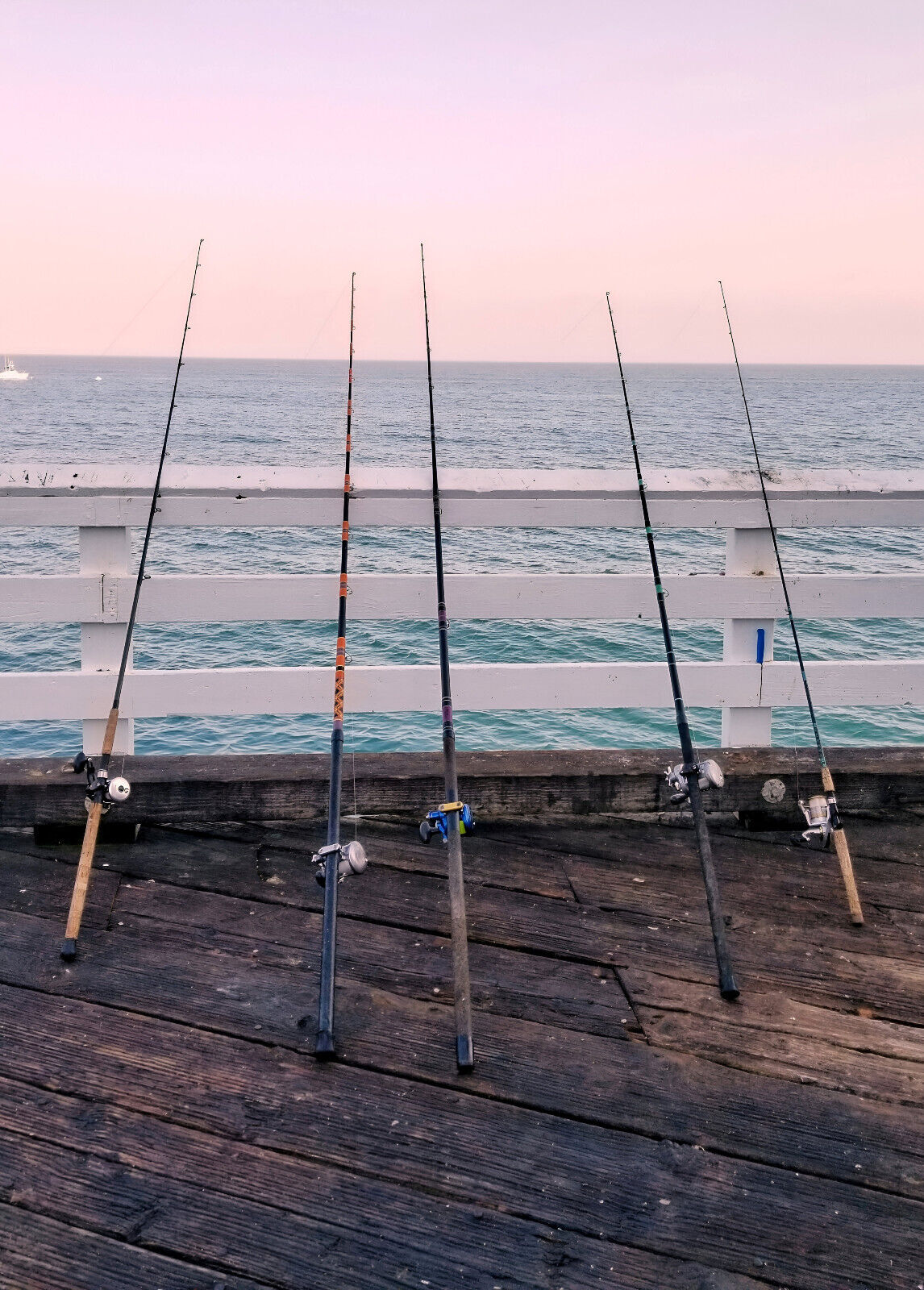 Sunset Fishing Rods on Dock | Coastal Photography Poster | Peaceful Seascape Art - Photography Poster