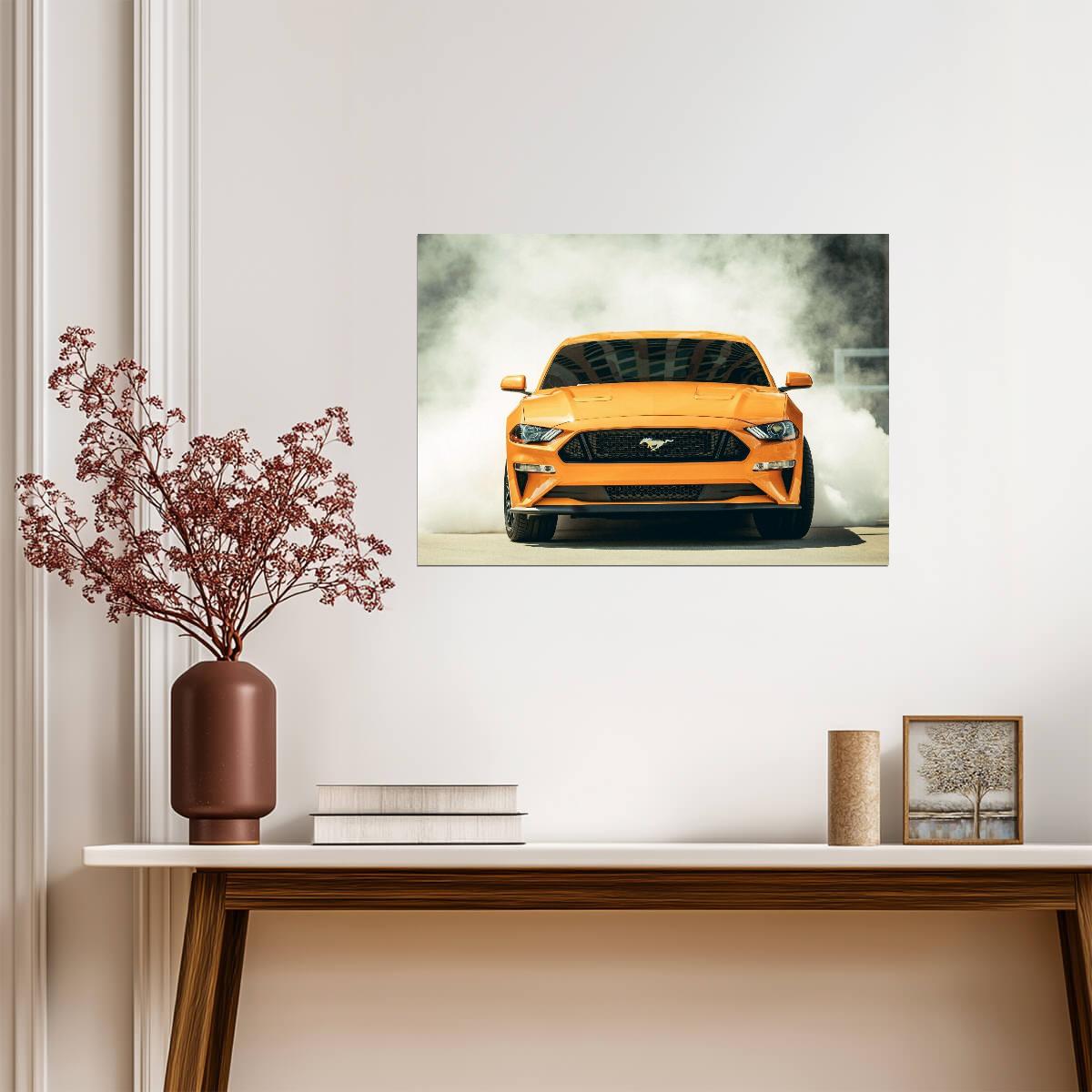 Ford Mustang GT S550 Facelift | Orange Muscle Car Poster | American Performance Car Burnout - Cars Poster