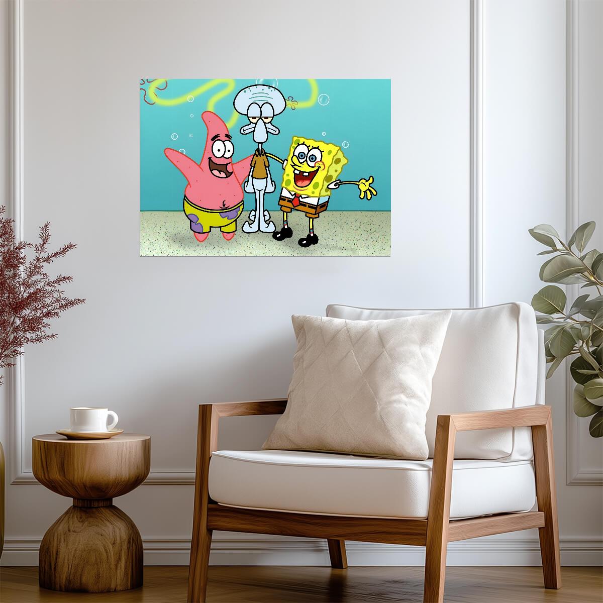SpongeBob Patrick & Squidward | Best Friends Cartoon Art | Funny Nursery Poster - Movies & TV Poster