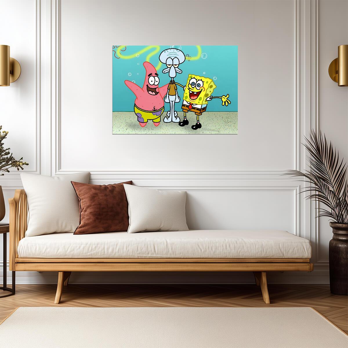 SpongeBob Patrick & Squidward | Best Friends Cartoon Art | Funny Nursery Poster - Movies & TV Poster
