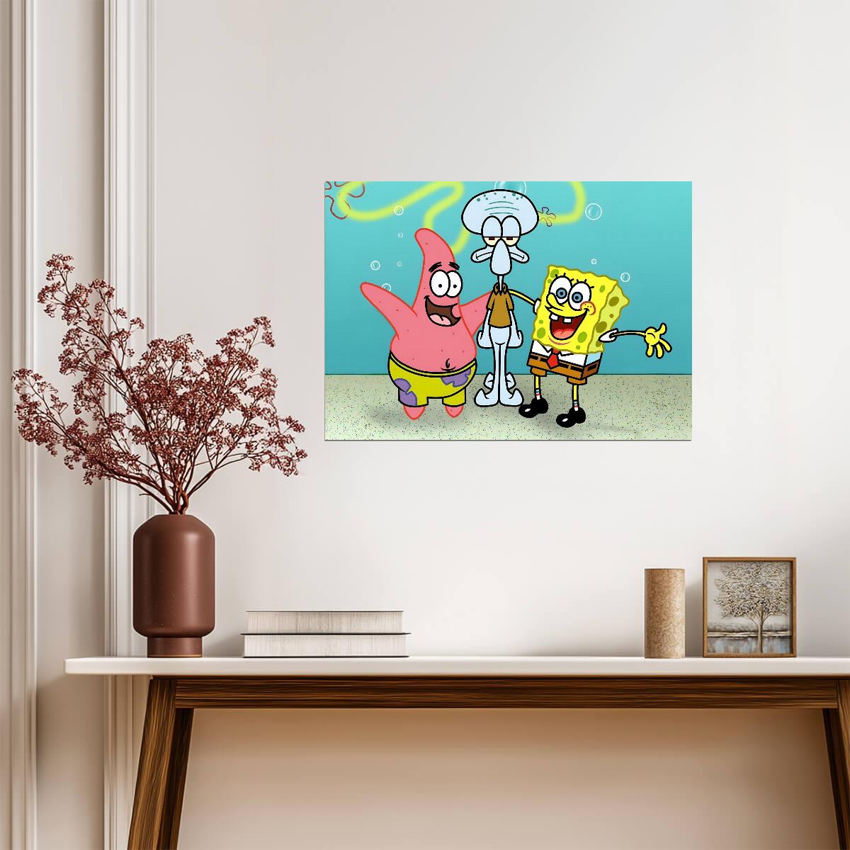 SpongeBob Patrick & Squidward | Best Friends Cartoon Art | Funny Nursery Poster - Movies & TV Poster