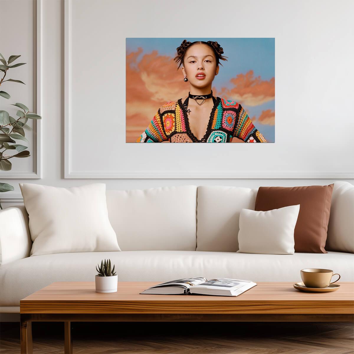 Olivia Rodrigo Crochet Top | Heart Choker & Space Buns | Sour Era Music Poster - Music Poster