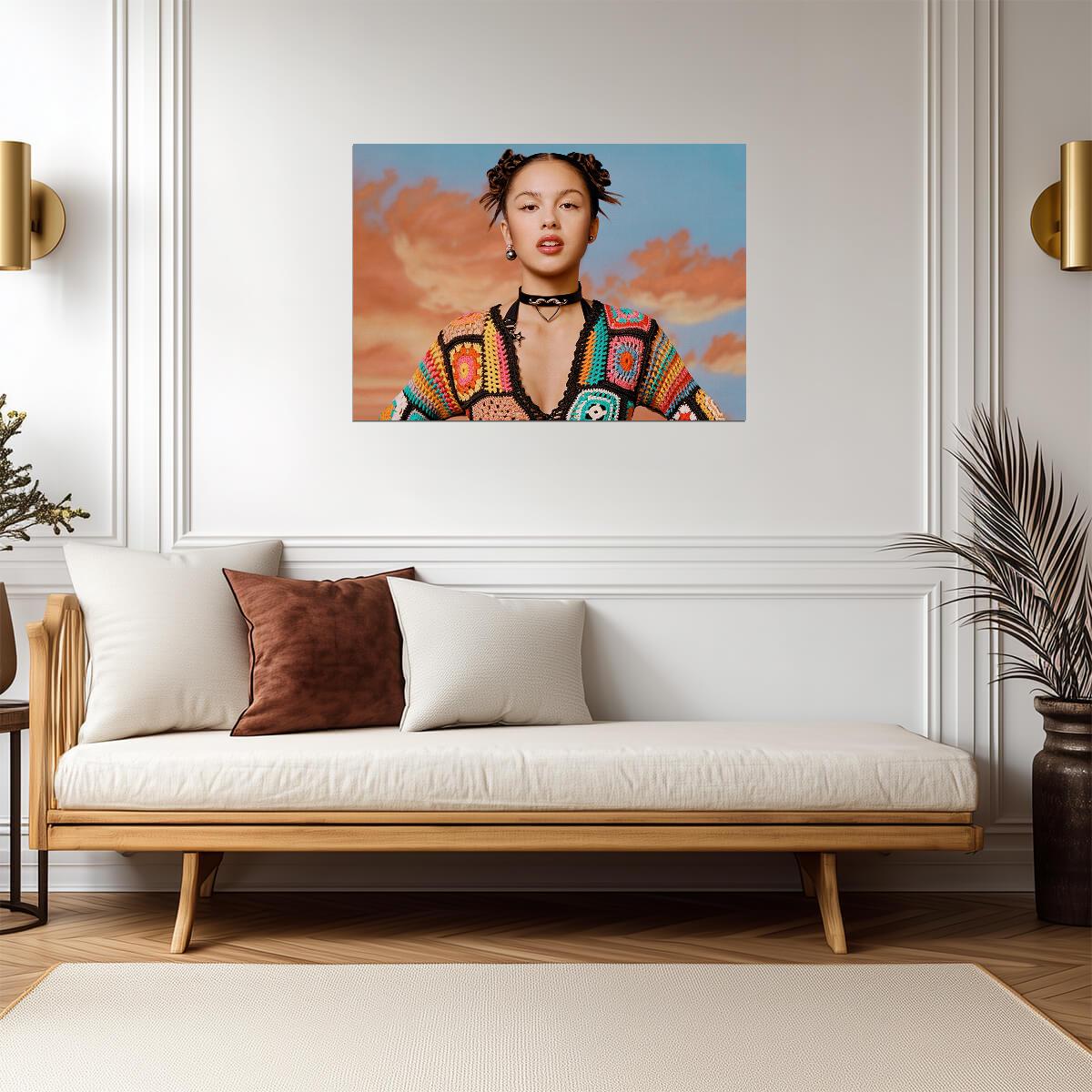 Olivia Rodrigo Crochet Top | Heart Choker & Space Buns | Sour Era Music Poster - Music Poster