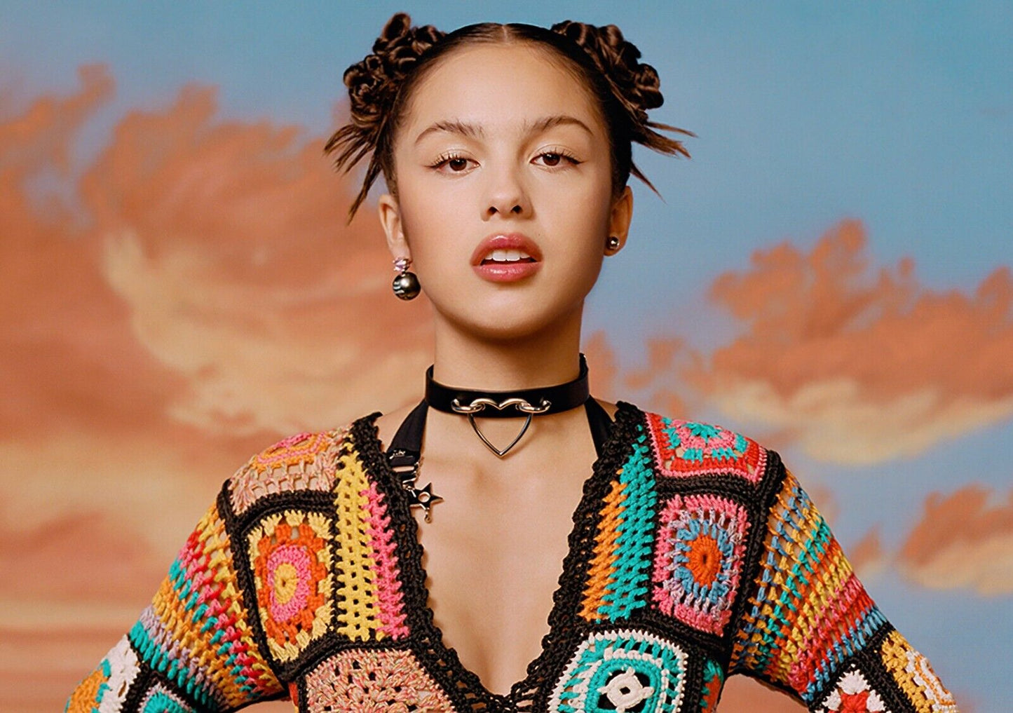 Olivia Rodrigo Crochet Top | Heart Choker & Space Buns | Sour Era Music Poster - Music Poster