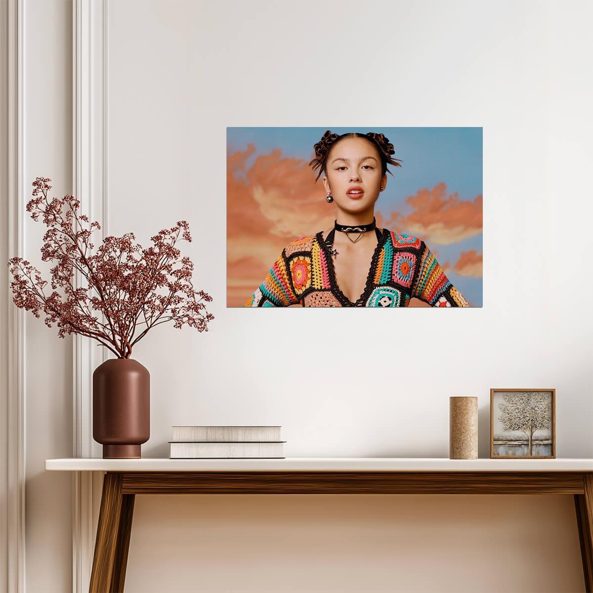 Olivia Rodrigo Crochet Top | Heart Choker & Space Buns | Sour Era Music Poster - Music Poster