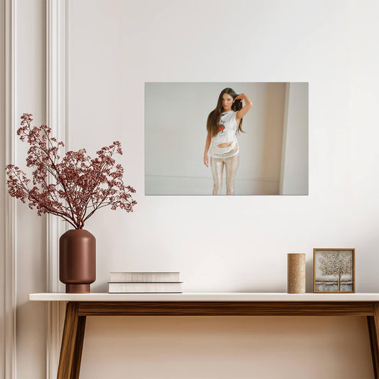 Olivia Rodrigo White Ripped Tee | Silver Pants Studio Photo | Pop Singer Poster - Music Poster