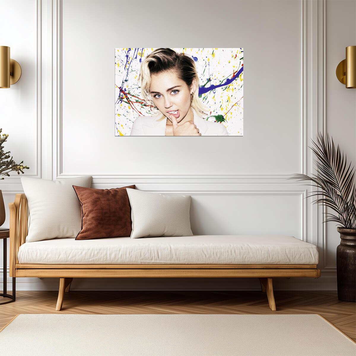 Miley Cyrus White Blazer | Paint Splatter Art Portrait | Pop Rock Star Poster - Music Poster
