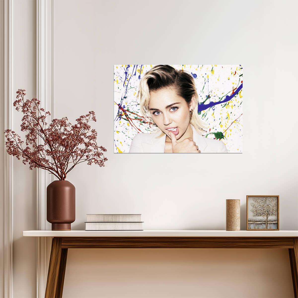 Miley Cyrus White Blazer | Paint Splatter Art Portrait | Pop Rock Star Poster - Music Poster
