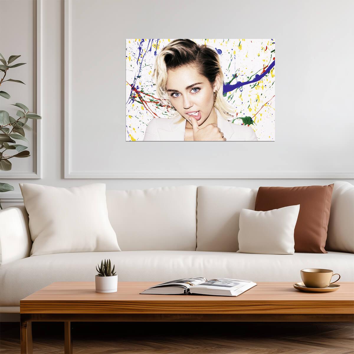 Miley Cyrus White Blazer | Paint Splatter Art Portrait | Pop Rock Star Poster - Music Poster