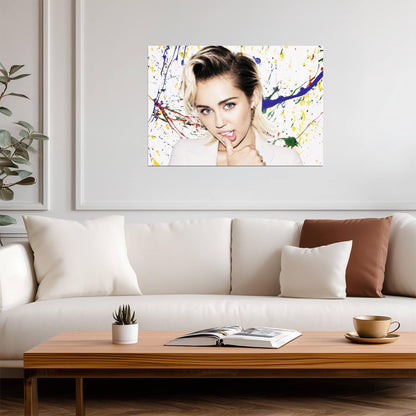 Miley Cyrus White Blazer | Paint Splatter Art Portrait | Pop Rock Star Poster - Music Poster