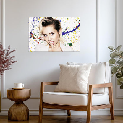 Miley Cyrus White Blazer | Paint Splatter Art Portrait | Pop Rock Star Poster - Music Poster