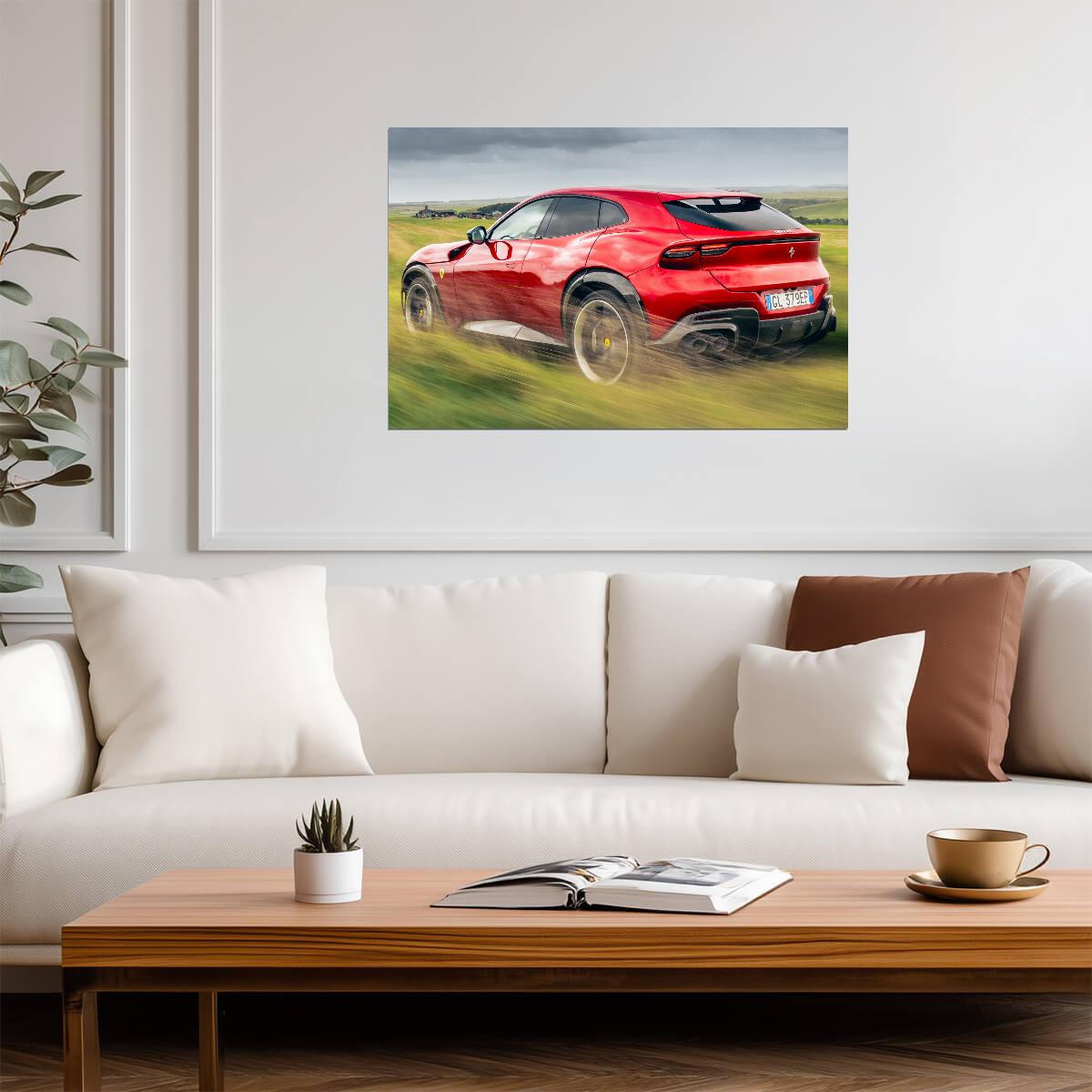 Ferrari Purosangue in Motion | Red Italian Super SUV Poster | V12 Crossover Driving Art - Cars Poster