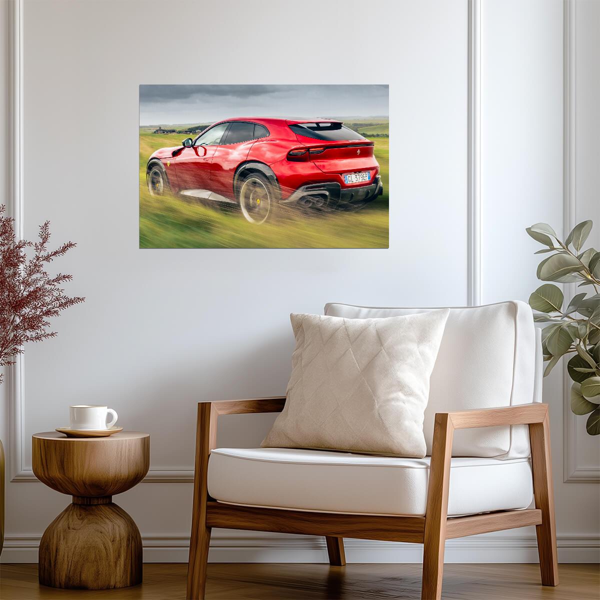 Ferrari Purosangue in Motion | Red Italian Super SUV Poster | V12 Crossover Driving Art - Cars Poster