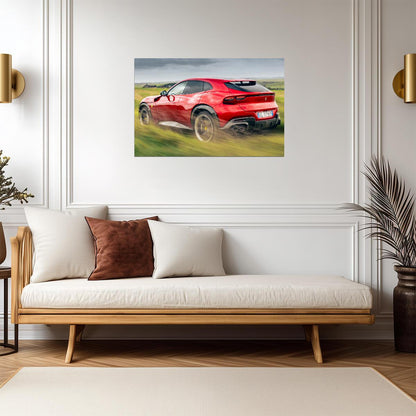 Ferrari Purosangue in Motion | Red Italian Super SUV Poster | V12 Crossover Driving Art - Cars Poster