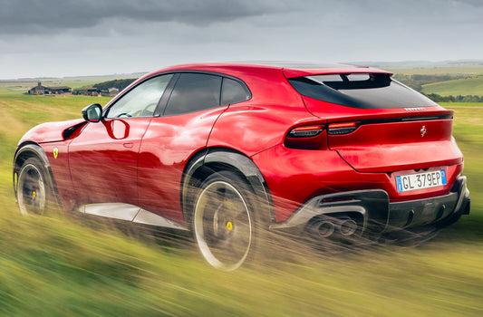 Ferrari Purosangue in Motion | Red Italian Super SUV Poster | V12 Crossover Driving Art - Cars Poster