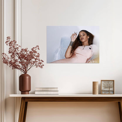 Rihanna Smoking in Pink Slip Dress | Photoshoot Poster | Celebrity Wall Art - Music Poster