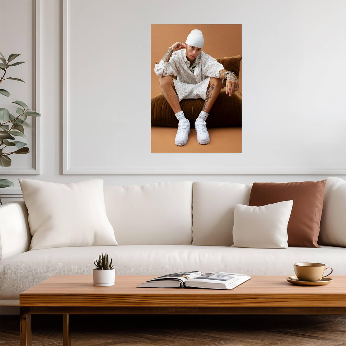 Central Cee White Durag Photoshoot | Studio Portrait Poster | UK Rap Star Wall Art - Music Poster