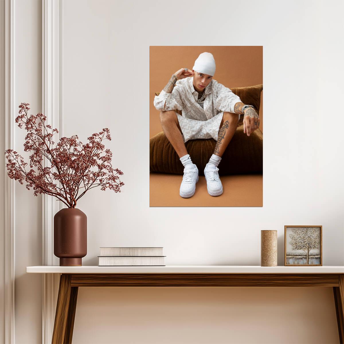 Central Cee White Durag Photoshoot | Studio Portrait Poster | UK Rap Star Wall Art - Music Poster