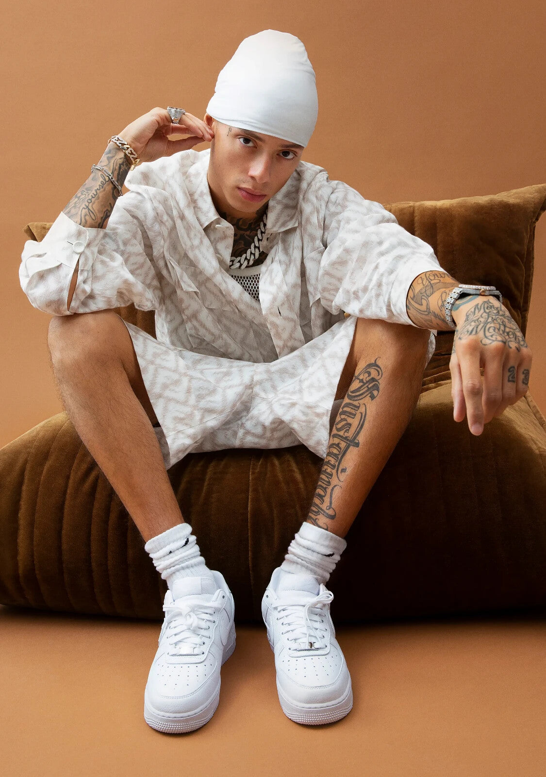Central Cee White Durag Photoshoot | Studio Portrait Poster | UK Rap Star Wall Art - Music Poster
