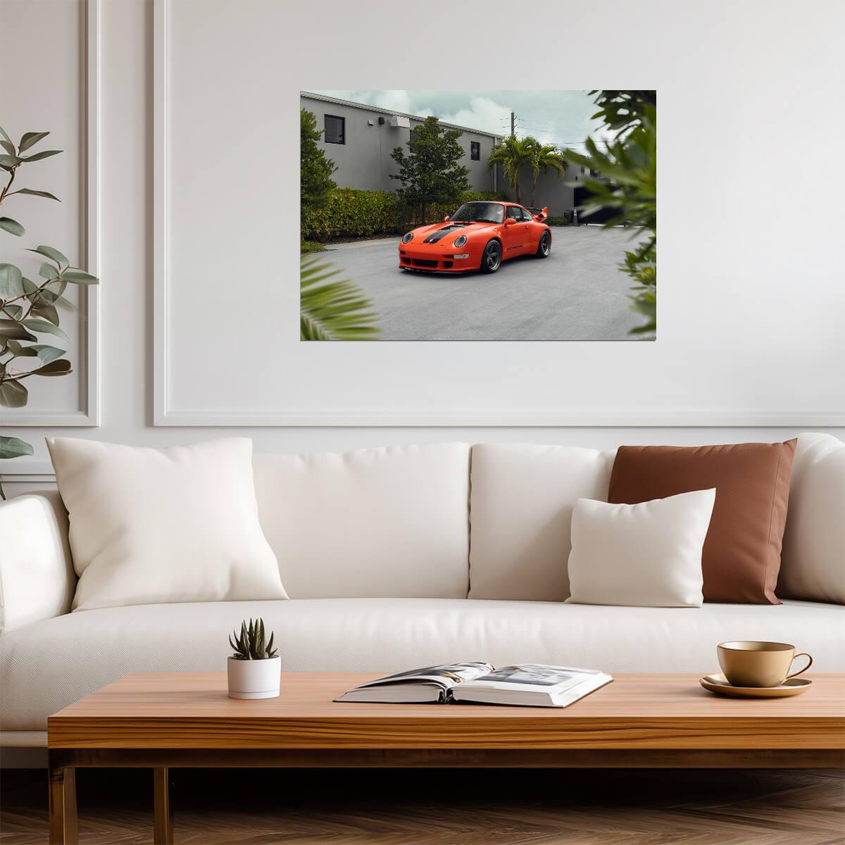 Porsche 911 (993) Gunther Werks | Full Carbon Body Restomod | Orange German Supercar Poster - Cars Poster
