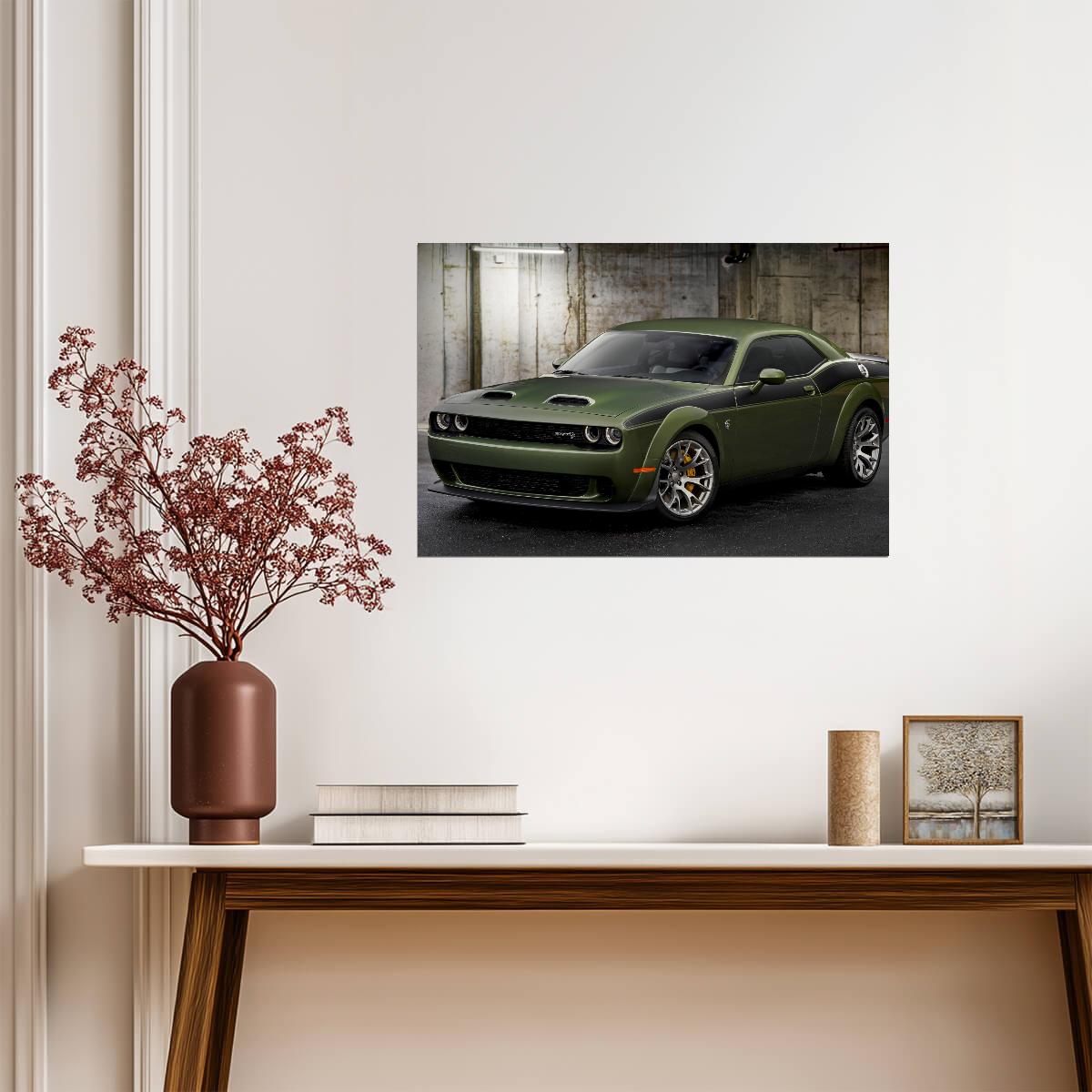 Dodge Challenger SRT Hellcat Redeye Widebody | American Muscle Poster | Olive Green Mopar Art - Cars Poster